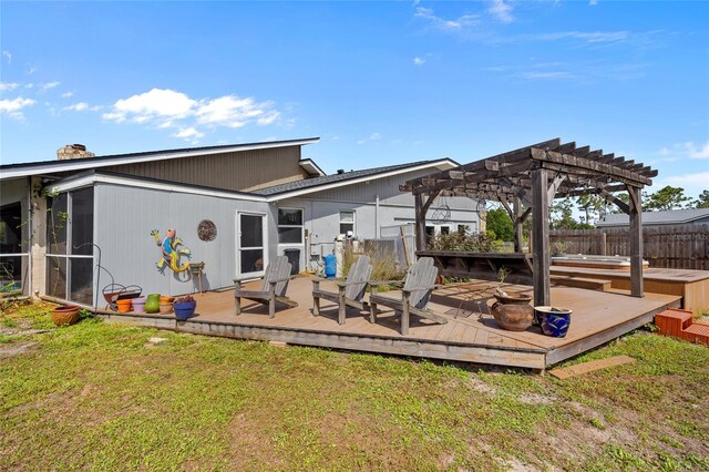 5600 Blackjack Ct S, Punta Gorda, FL 33982 - back of house featuring a pergola, a deck, and a chimney