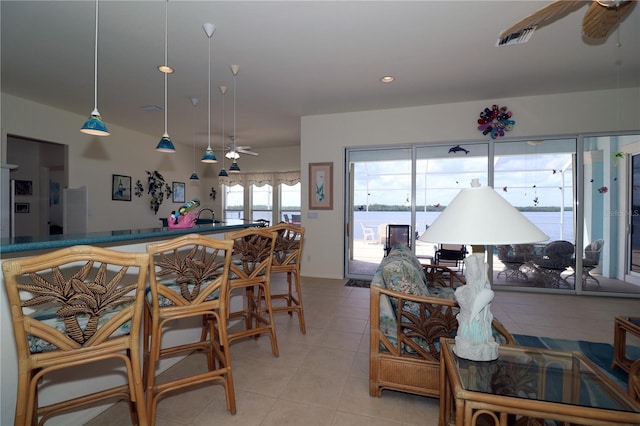 3772 Peace River Dr, Punta Gorda, FL 33983 - dining area featuring a ceiling fan, light tile patterned floors, and recessed lighting