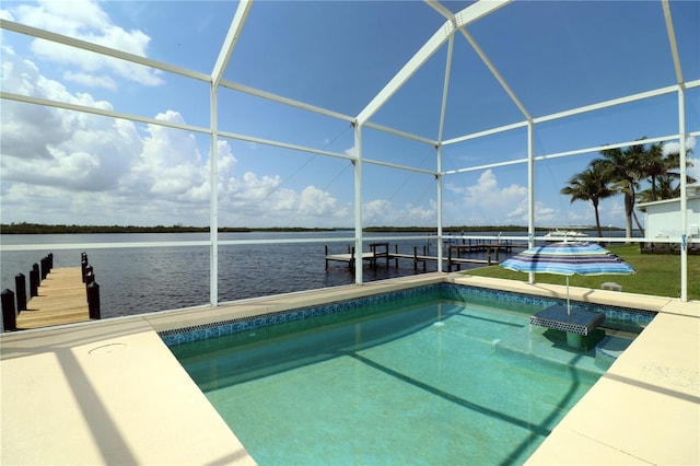 3772 Peace River Dr, Punta Gorda, FL 33983 - swimming pool with a dock, a water view, and boat lift