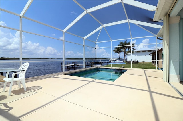 3772 Peace River Dr, Punta Gorda, FL 33983 - swimming pool with a patio, a water view, a lanai, boat lift, and a boat dock