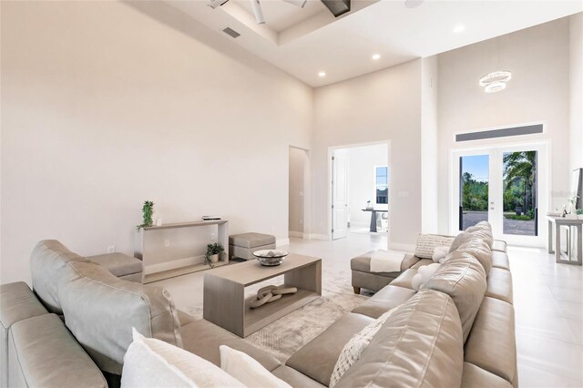 5061 Collingswood Blvd, Port Charlotte, FL 33948 - living room with a high ceiling, a ceiling fan, and recessed lighting