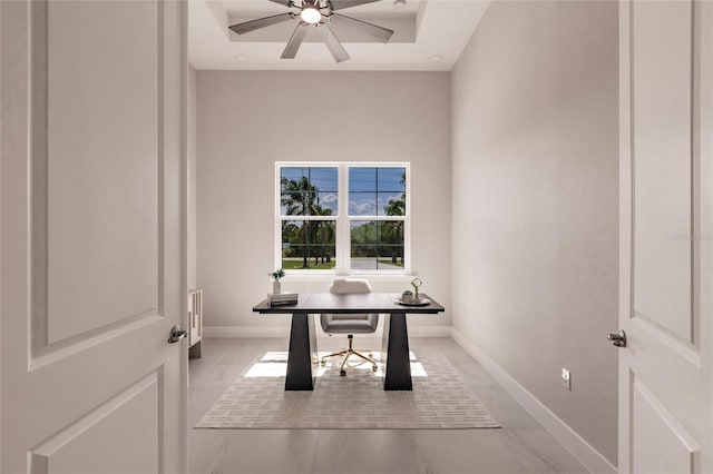 5061 Collingswood Blvd, Port Charlotte, FL 33948 - unfurnished office with baseboards, a ceiling fan, and light marble finish floors