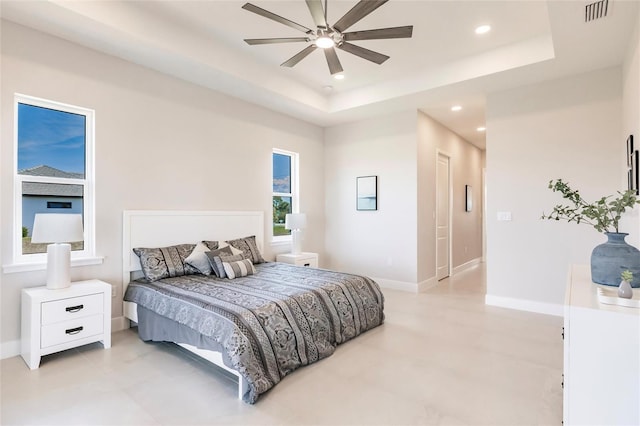 5061 Collingswood Blvd, Port Charlotte, FL 33948 - bedroom featuring a tray ceiling, recessed lighting, baseboards, and a ceiling fan