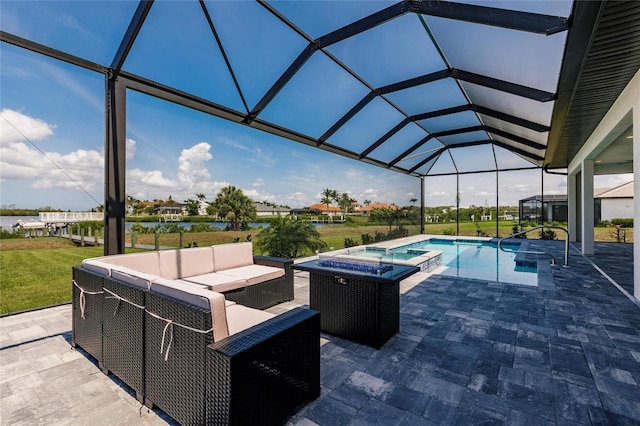 5061 Collingswood Blvd, Port Charlotte, FL 33948 - outdoor pool featuring an in-ground hot tub, an outdoor living space, a patio, and a lanai