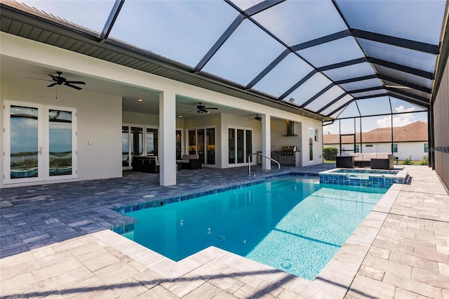 5061 Collingswood Blvd, Port Charlotte, FL 33948 - view of pool with french doors, an outdoor hangout area, a ceiling fan, and a patio area
