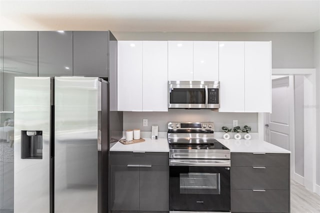 14350 Marlin Ave, Port Charlotte, FL 33953 - kitchen with stainless steel appliances, modern cabinets, gray cabinetry, and light countertops