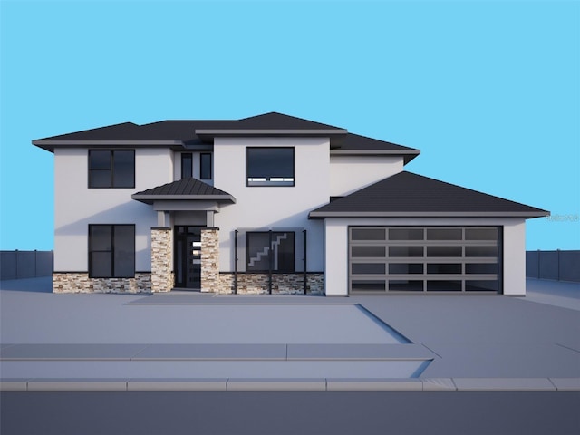 12299 Albrecht Ter, Port Charlotte, FL 33981 - prairie-style home featuring stucco siding, stone siding, concrete driveway, and an attached garage