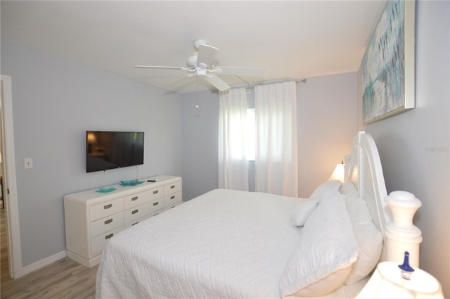 12538 SW Kingsway Cir Unit 1602, Lake Suzy, FL 34269 - bedroom with light wood-style flooring, a ceiling fan, and baseboards