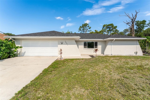 1231 Beacon Dr, Port Charlotte, FL 33952 - ranch-style home with stucco siding, a garage, concrete driveway, and a front yard