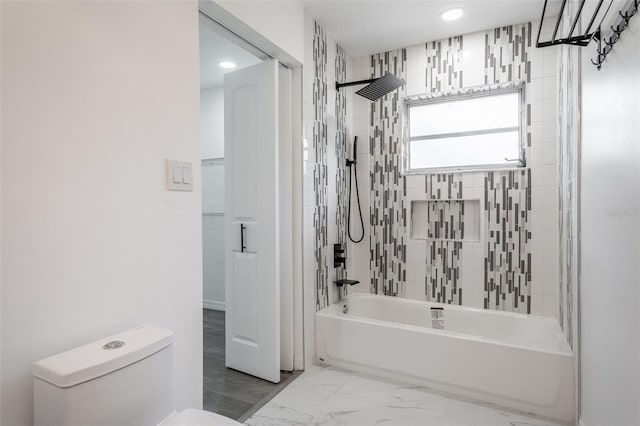 1231 Beacon Dr, Port Charlotte, FL 33952 - full bathroom featuring shower / washtub combination, toilet, recessed lighting, and marble finish flooring