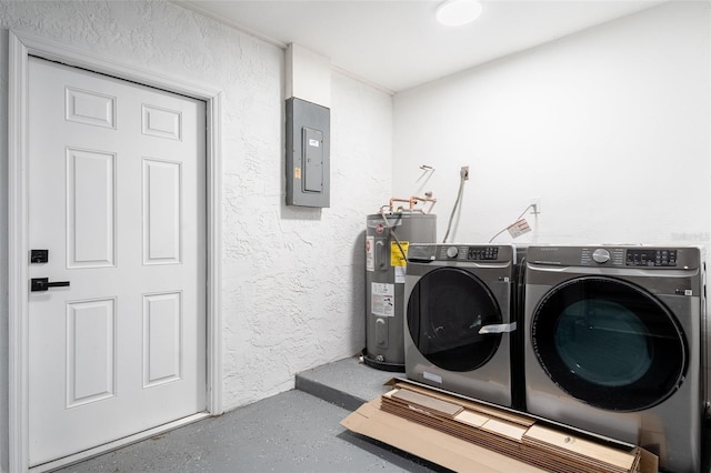 1231 Beacon Dr, Port Charlotte, FL 33952 - laundry room with electric water heater, electric panel, independent washer and dryer, and a textured wall