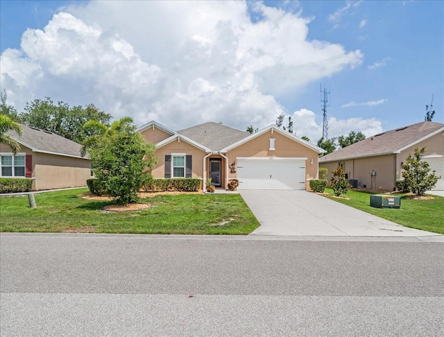 7652 Mikasa Dr, Punta Gorda, FL 33950 - ranch-style house featuring a garage, driveway, a front lawn, and stucco siding