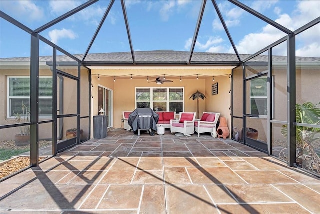 7652 Mikasa Dr, Punta Gorda, FL 33950 - sunroom / solarium featuring an outdoor hangout area and ceiling fan