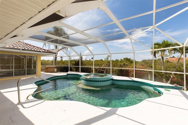 3506 Saint Florent Ct, Punta Gorda, FL 33950 - view of swimming pool with a patio, a pool with connected hot tub, and glass enclosure