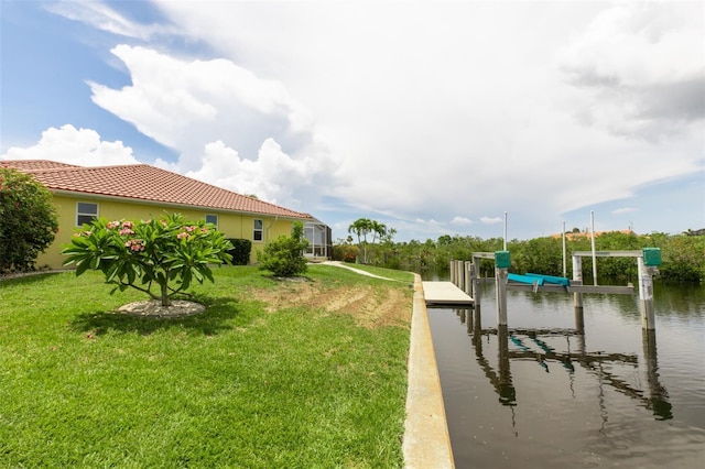 3506 Saint Florent Ct, Punta Gorda, FL 33950 - dock area featuring a lawn, a water view, and boat lift