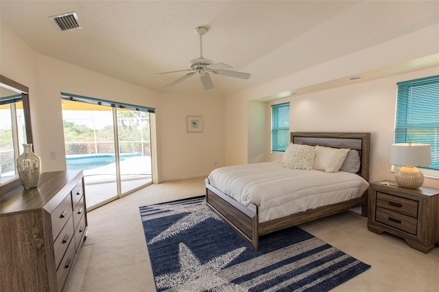3506 Saint Florent Ct, Punta Gorda, FL 33950 - bedroom with light colored carpet, access to outside, and ceiling fan
