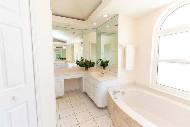 3506 Saint Florent Ct, Punta Gorda, FL 33950 - full bathroom featuring a bath, vanity, tile patterned floors, and recessed lighting