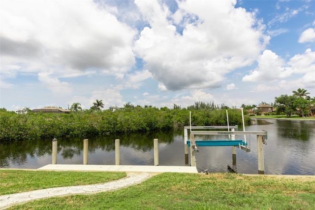 3506 Saint Florent Ct, Punta Gorda, FL 33950 - dock featuring a water view, a lawn, and boat lift