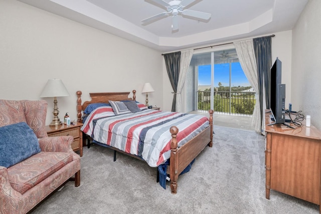 2001 Bal Harbor Blvd Unit 2306, Punta Gorda, FL 33950 - carpeted bedroom with access to outside, a raised ceiling, and a ceiling fan