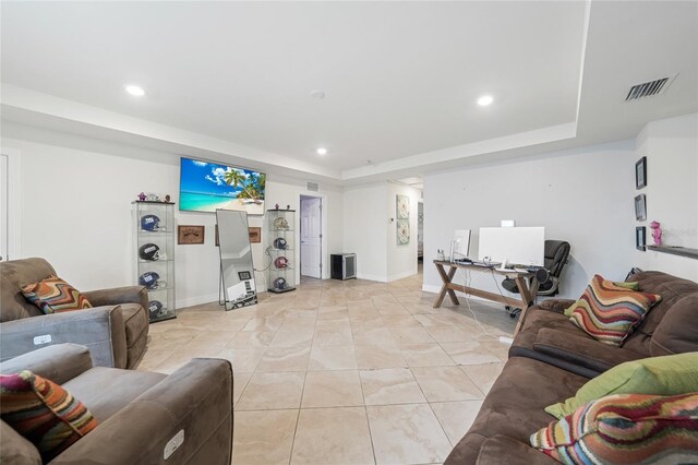 2515 Sherman Oak Dr, North Port, FL 34289 - living area with a raised ceiling, recessed lighting, baseboards, and a desk