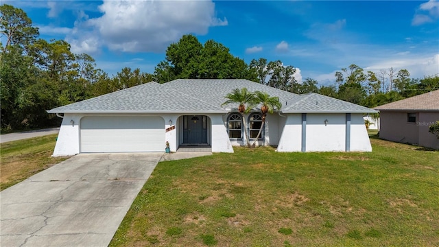 891 Bayard St, Port Charlotte, FL 33948 - ranch-style house with an attached garage, a front yard, driveway, and stucco siding