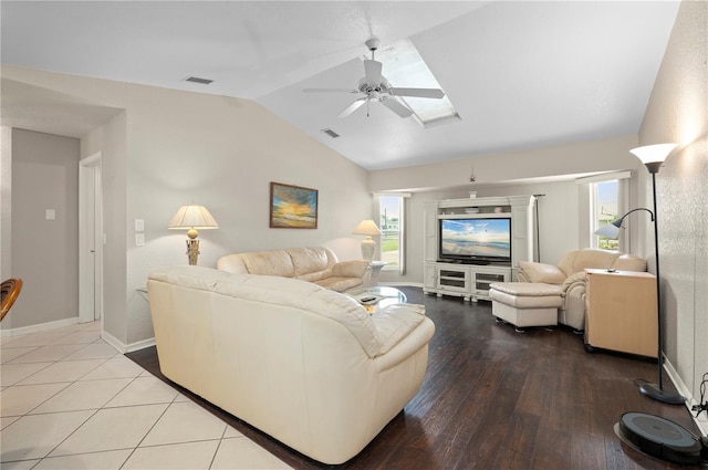 891 Bayard St, Port Charlotte, FL 33948 - living area featuring lofted ceiling, a ceiling fan, wood-type flooring, and baseboards