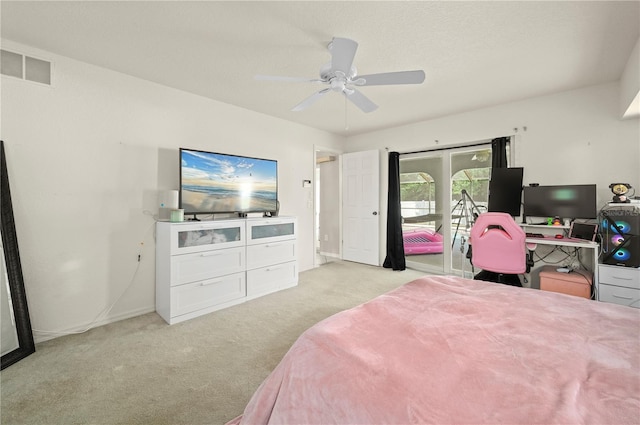 891 Bayard St, Port Charlotte, FL 33948 - carpeted bedroom with access to exterior, an office area, a ceiling fan, and baseboards