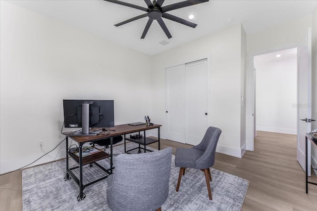 3548 Mondovi Ct, Punta Gorda, FL 33950 - office featuring a ceiling fan, light wood finished floors, and recessed lighting