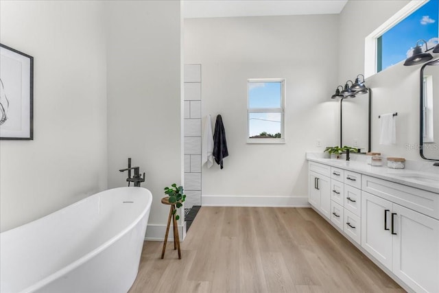 3548 Mondovi Ct, Punta Gorda, FL 33950 - bathroom with a soaking tub, double vanity, wood finished floors, and healthy amount of natural light