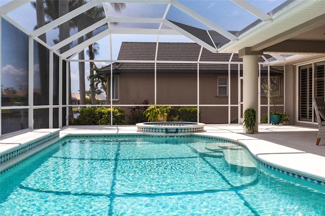 523 Saint Girons Ct, Punta Gorda, FL 33950 - swimming pool featuring a patio, a lanai, and an in-ground hot tub