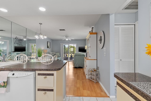 25275 Rampart Blvd Unit 1504, Punta Gorda, FL 33983 - kitchen featuring dishwasher, open floor plan, ceiling fan, dark countertops, and recessed lighting