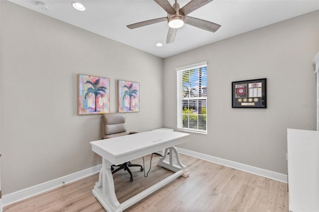 19821 Montenero Way, Venice, FL 34293 - office space featuring light wood-style flooring, baseboards, a ceiling fan, and recessed lighting