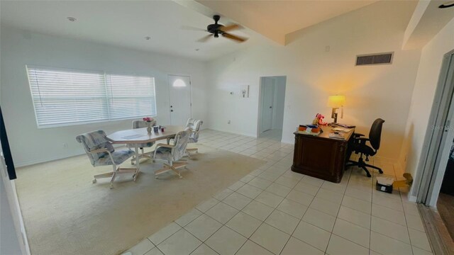24239 Yacht Club Blvd, Punta Gorda, FL 33955 - dining room with light tile patterned floors, a ceiling fan, and an office area
