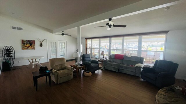24239 Yacht Club Blvd, Punta Gorda, FL 33955 - living area featuring ceiling fan, dark wood-style floors, and vaulted ceiling