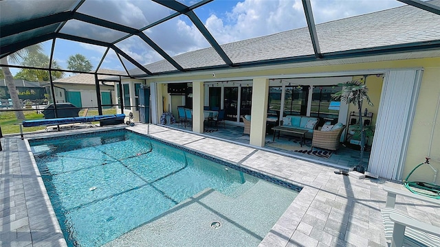 2399 Bendway Dr, Port Charlotte, FL 33948 - view of pool with a patio, an outdoor living space, a covered pool, and glass enclosure