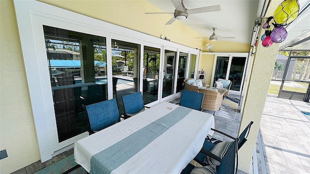 2399 Bendway Dr, Port Charlotte, FL 33948 - sunroom / solarium featuring ceiling fan, vaulted ceiling, and outdoor dining area