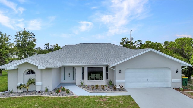 229 Waterside St, Port Charlotte, FL 33954 - view of front of house with a garage, stucco siding, concrete driveway, a front lawn, and a shingled roof