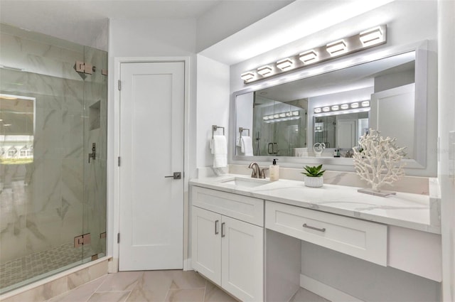 229 Waterside St, Port Charlotte, FL 33954 - bathroom with a marble finish shower, vanity, and marble finish floors