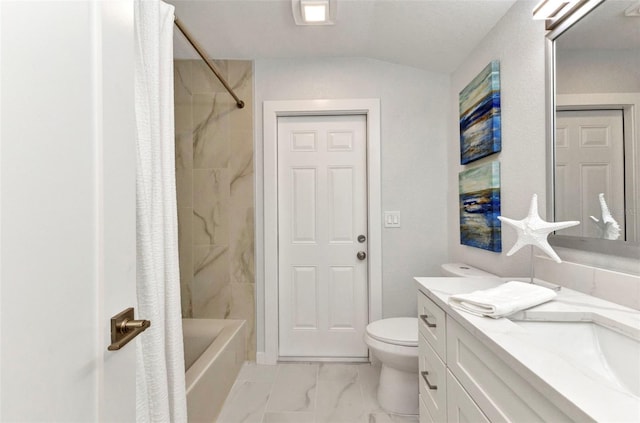 229 Waterside St, Port Charlotte, FL 33954 - full bathroom with marble look tiles, vanity, shower / bath combo, and lofted ceiling