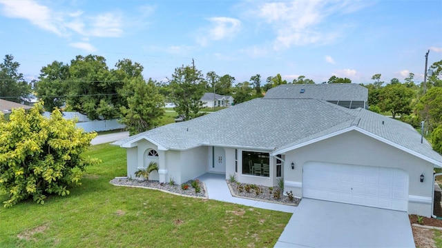 229 Waterside St, Port Charlotte, FL 33954 - view of front facade with a front lawn, a garage, stucco siding, and driveway