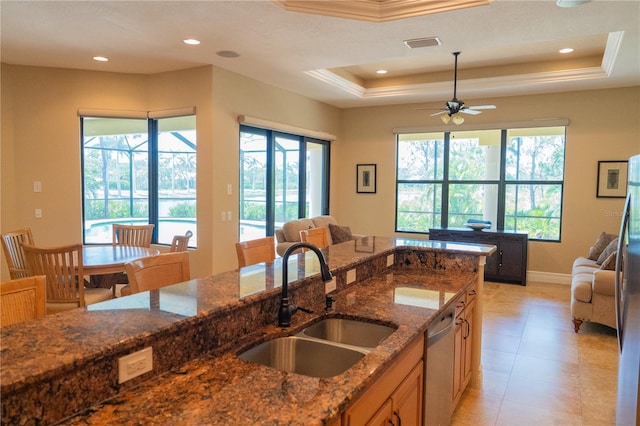 6057 Calusa Ridge Trl, Bokeelia, FL 33922 - kitchen with a sink, a ceiling fan, dishwasher, open floor plan, and recessed lighting
