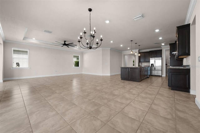 42346 Waterfront Way, Punta Gorda, FL 33982 - unfurnished living room with ornamental molding, recessed lighting, a chandelier, light tile patterned floors, and baseboards