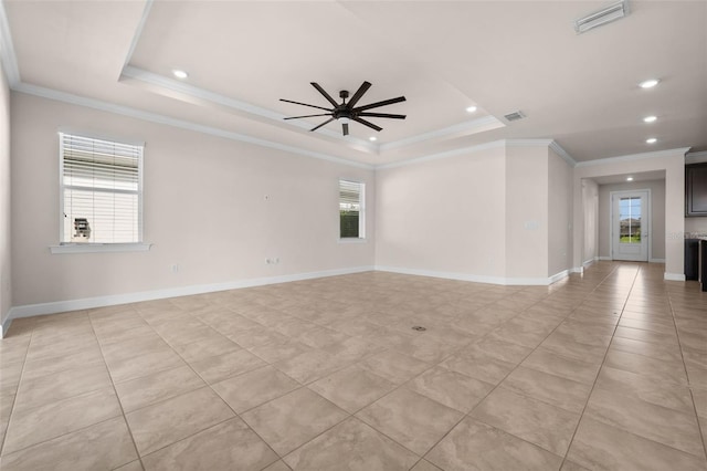 42346 Waterfront Way, Punta Gorda, FL 33982 - spare room featuring plenty of natural light, recessed lighting, a raised ceiling, ceiling fan, and ornamental molding
