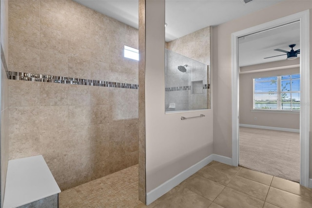 42346 Waterfront Way, Punta Gorda, FL 33982 - bathroom with walk in shower, tile patterned floors, a ceiling fan, and baseboards