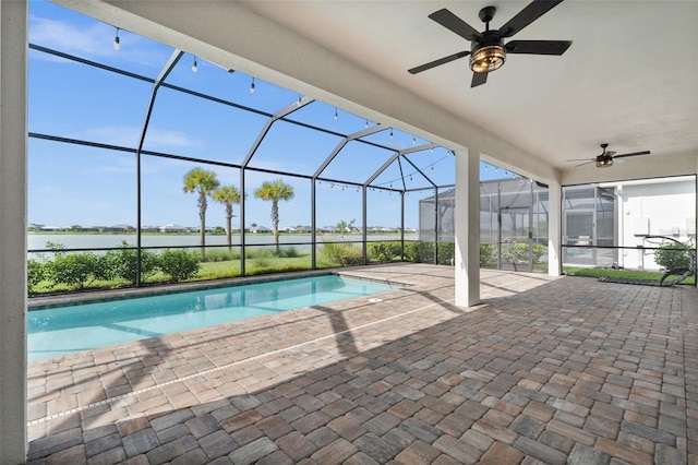 42346 Waterfront Way, Punta Gorda, FL 33982 - swimming pool with a water view, a ceiling fan, a patio, and a lanai