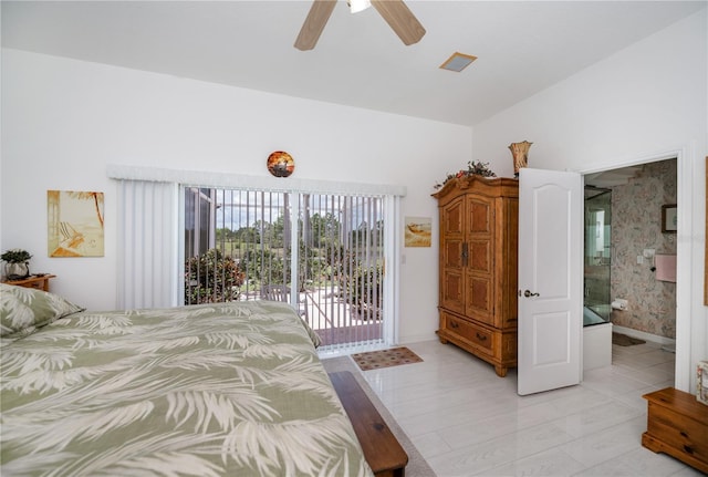 17400 White Water Ct, Punta Gorda, FL 33982 - bedroom with access to outside, ceiling fan, and ensuite bathroom