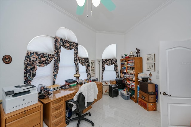 17400 White Water Ct, Punta Gorda, FL 33982 - office space featuring crown molding and a ceiling fan