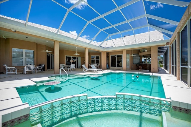 17400 White Water Ct, Punta Gorda, FL 33982 - swimming pool featuring a ceiling fan, a patio area, and a lanai