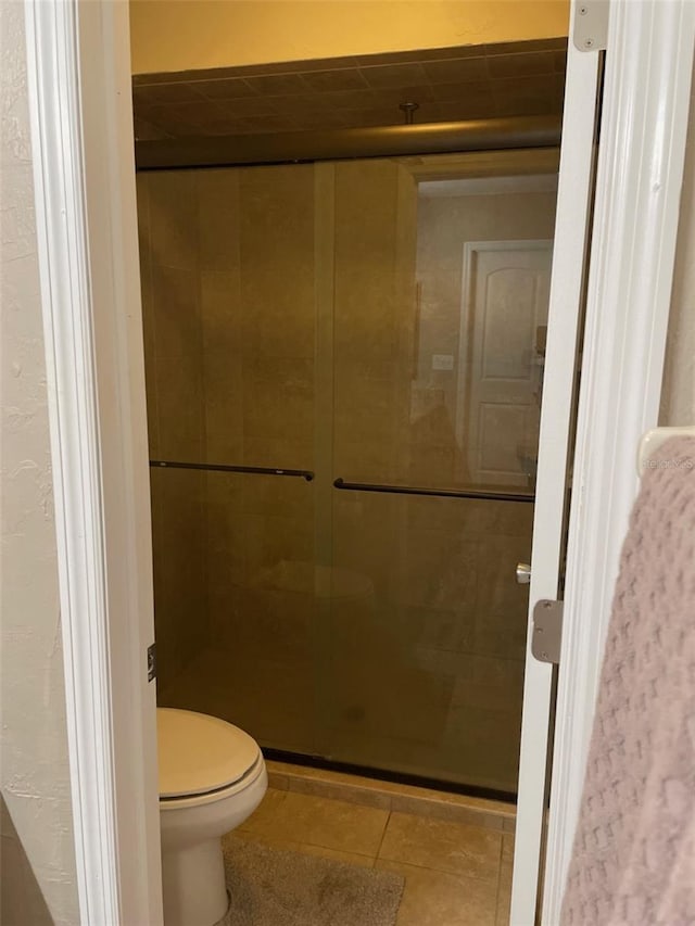 26129 Madras Ct, Punta Gorda, FL 33983 - bathroom with a shower stall, tile patterned floors, and toilet