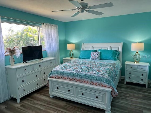 26129 Madras Ct, Punta Gorda, FL 33983 - bedroom with dark wood finished floors and a ceiling fan